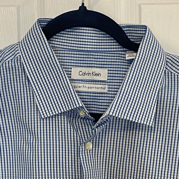 Calvin Klein Blue Gingham Cotton Dress Shirt Business 17.5 32/33 - Picture 3 of 16